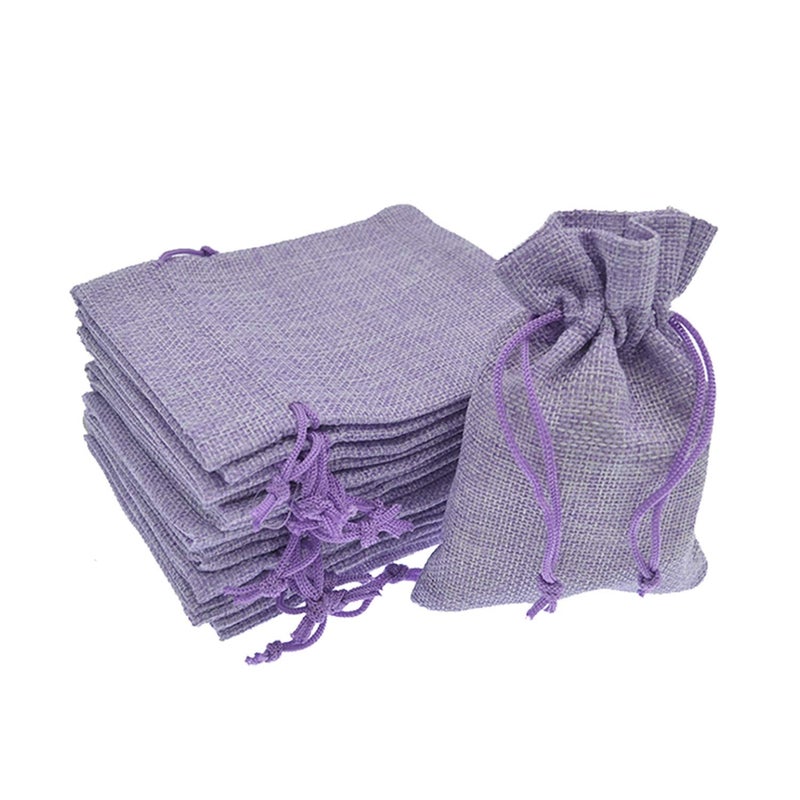 Bezall 20Pcs Burlap Bags with Drawstring 2.7 x 3.5 Inch, Linen Small Party Favor Gift Bags Jewelry Pouches Sachet Sacks for Wedding, DIY Craft (Light Purple) - Image 1